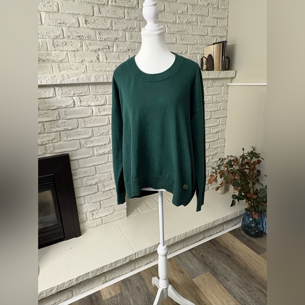 MICHAEL Michael Kors Forest Green Gold Medallion Logo Crewneck Knit Sweater L